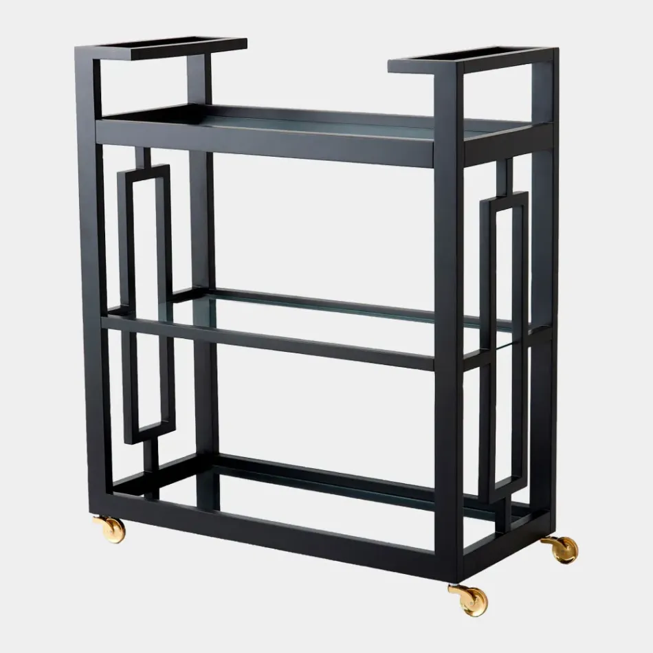 Grid Block Black with Brass Casters Bar Cart