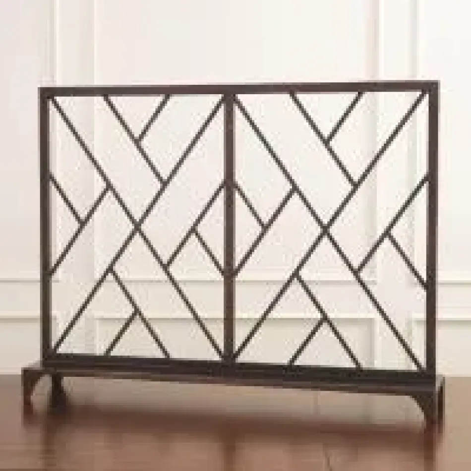 Chinoise Fret Fireplace Screen Bronze