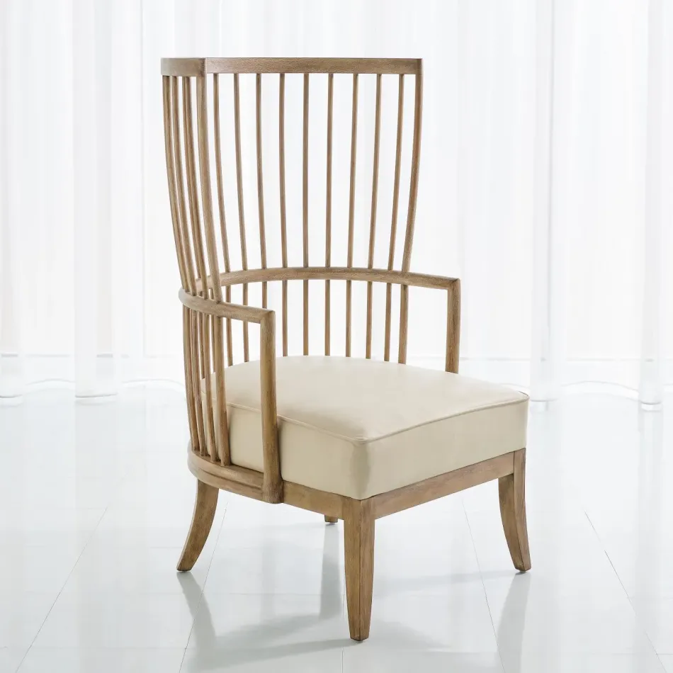 Spindle Wing Chair Beige Leather
