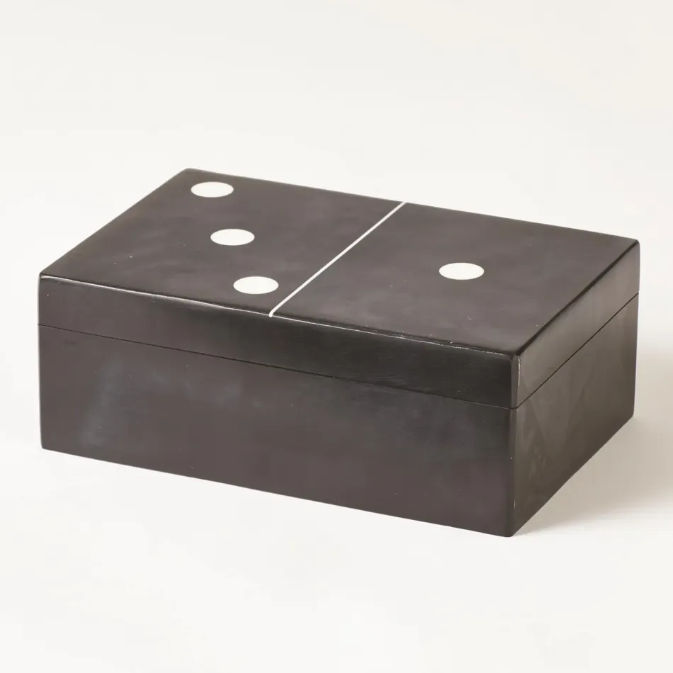 Dominoes Box Black w/White Dots Large