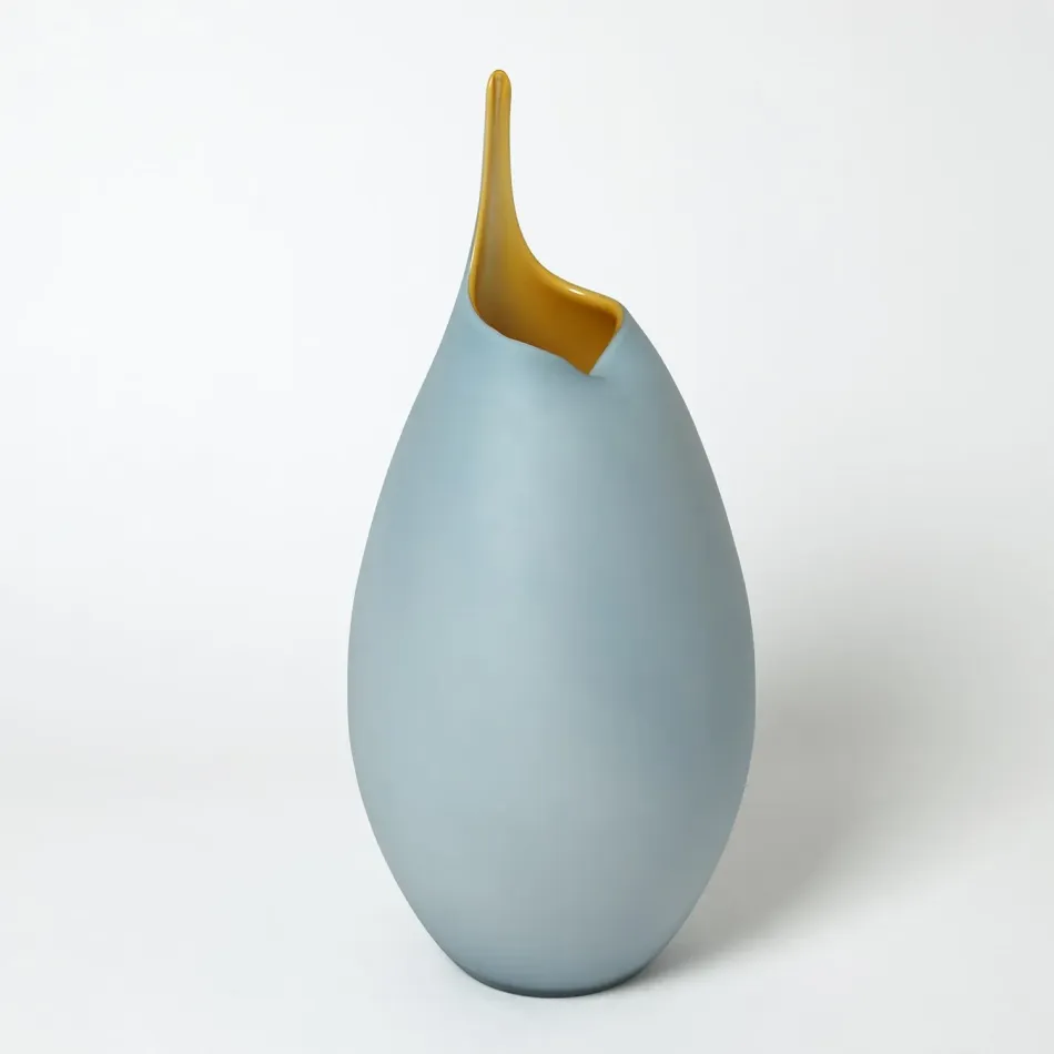 Frosted Blue Vase w/Amber Casing Large