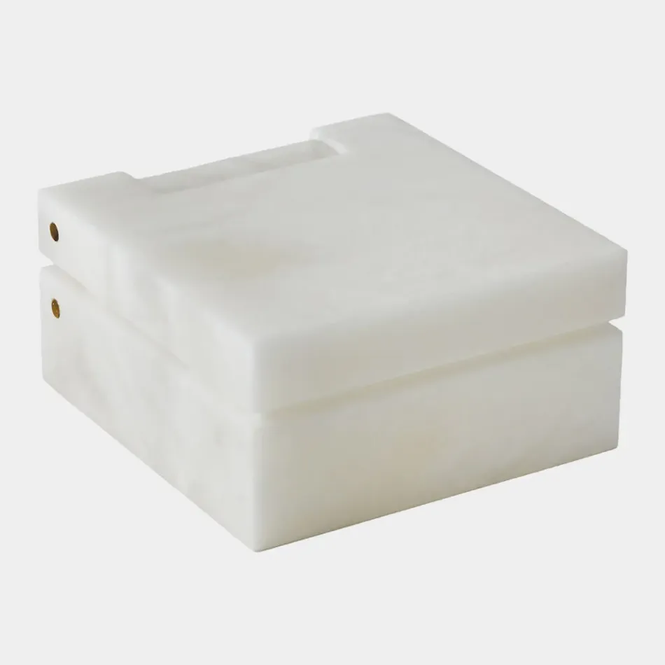 Hecate White Hinged Alabaster Box 4"H x 7"W x 7"D