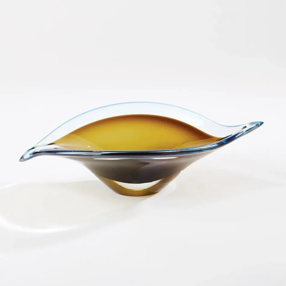 Bent Leaf Bowl Blue/Amber Small