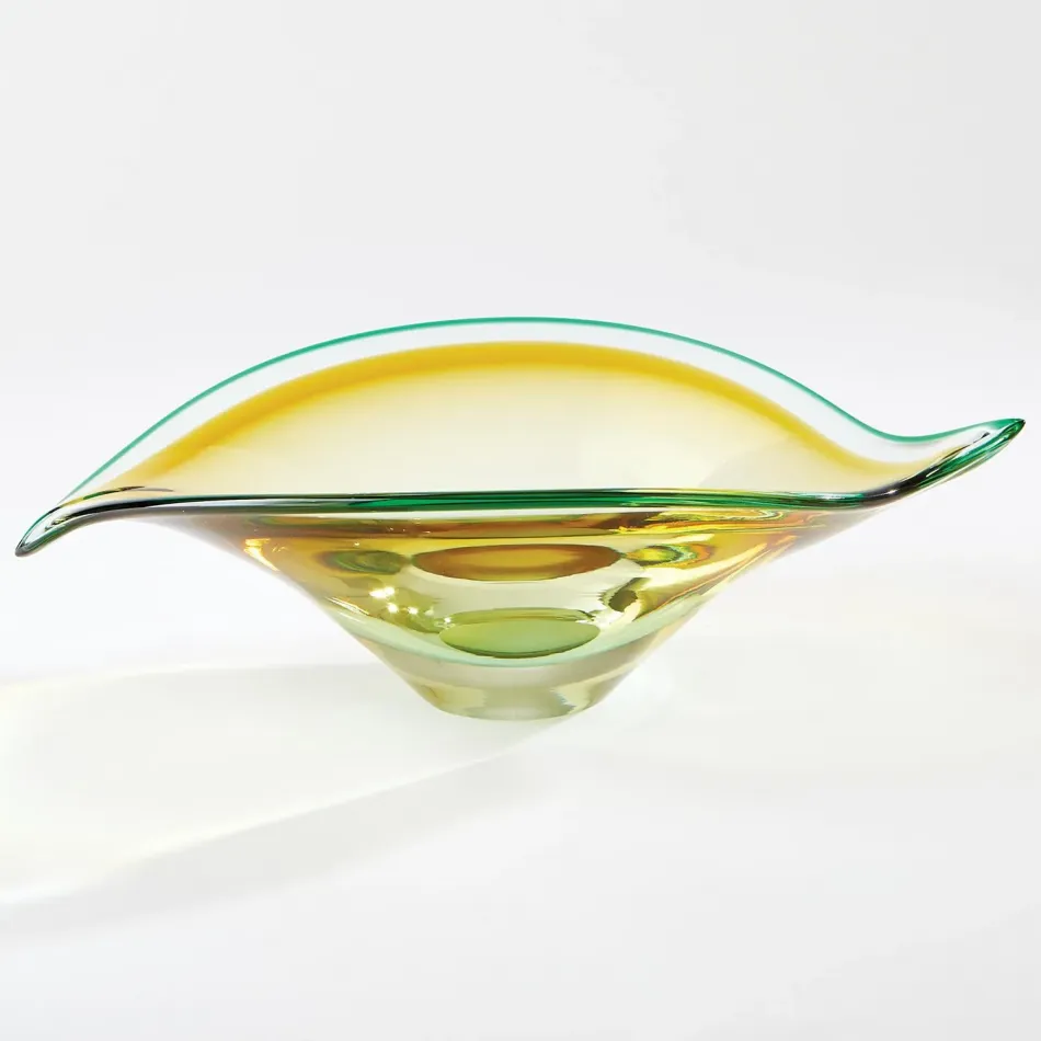 Bent Leaf Bowl Aqua/Amber Large