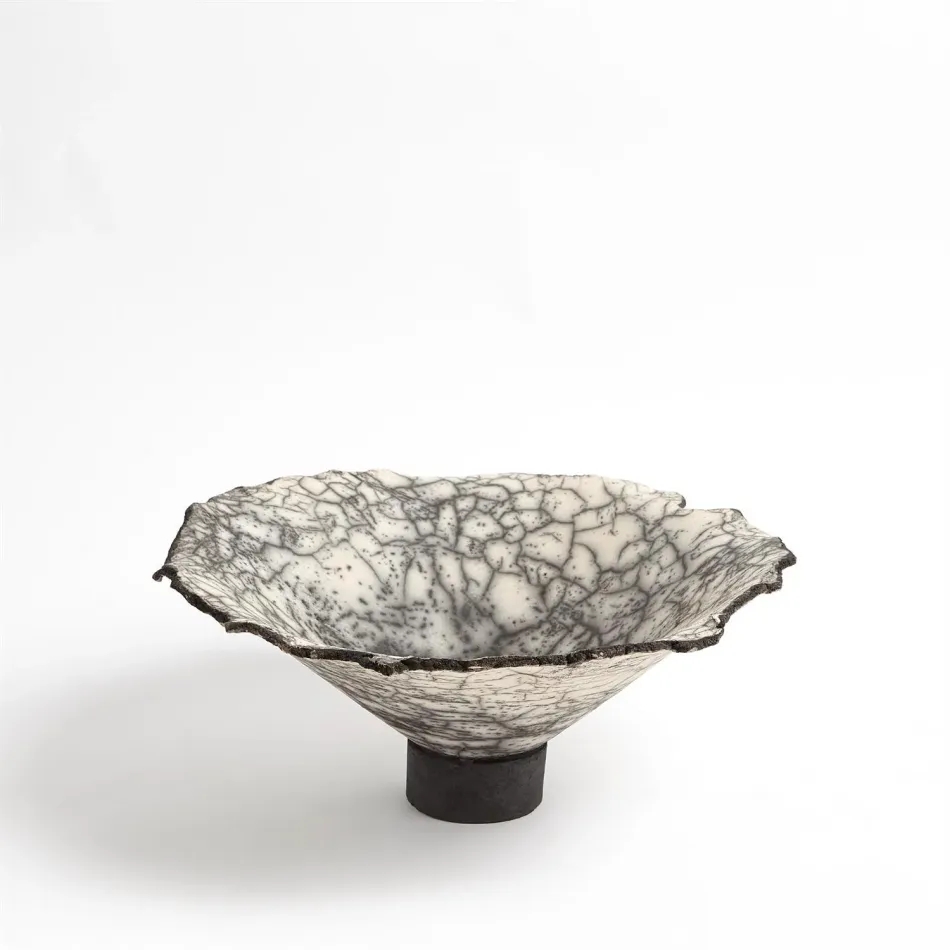Crackled Footed Bowl Black Raku