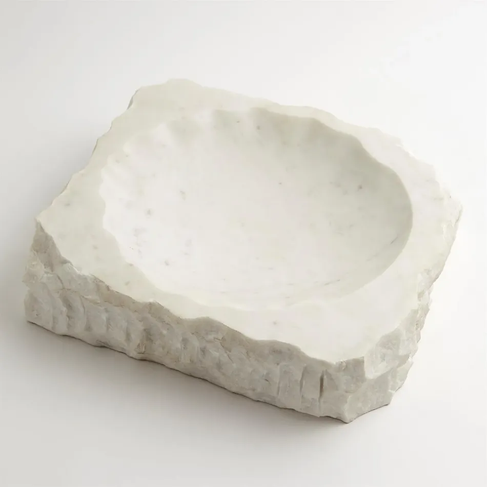 Chiseled Block Bowl White Marble