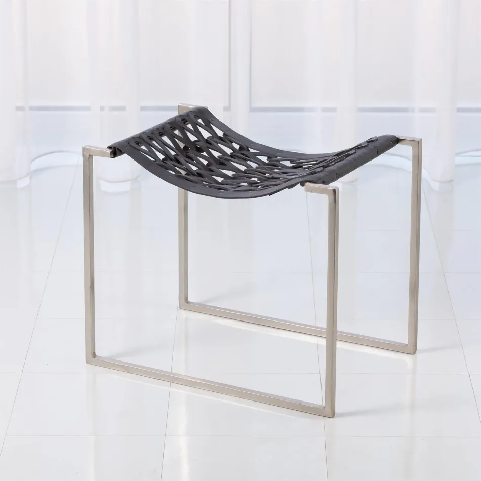 Knit & Pearl Stool Nickel Dark Grey Lea