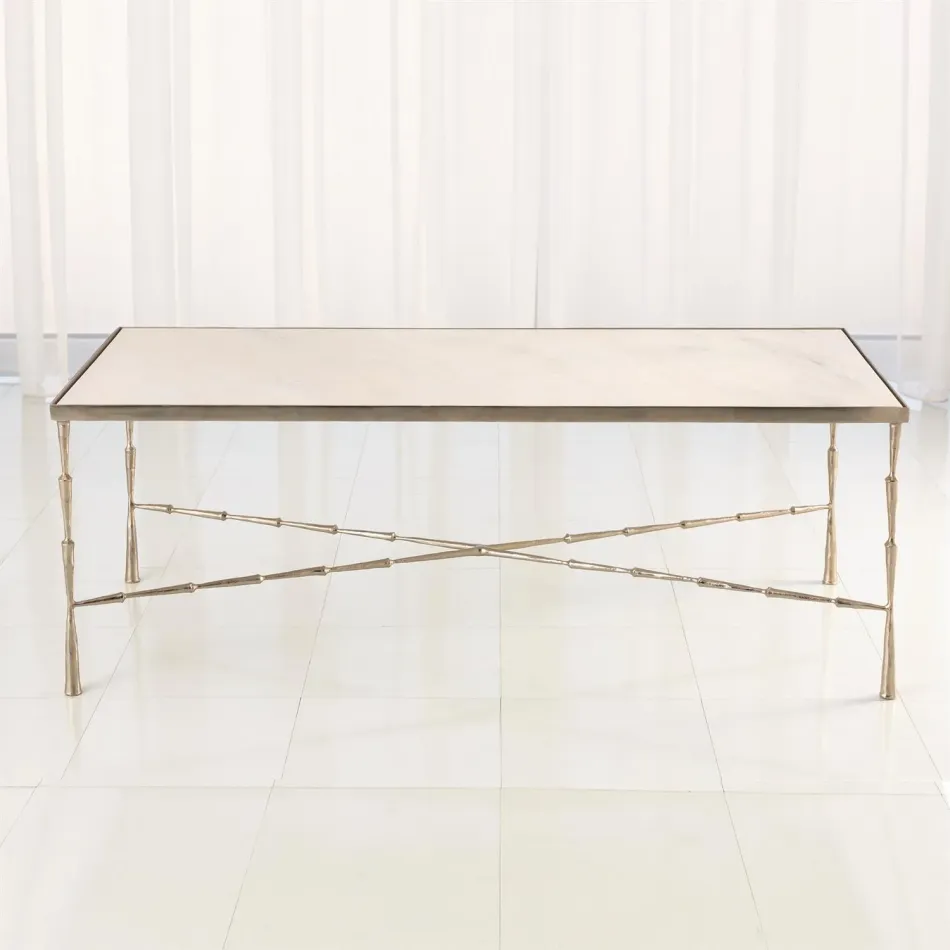 Spike Cocktail Table Antique Nickel/Whi