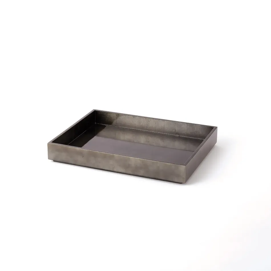 Gunmetal Silver Leaf Rectangle Tray Small