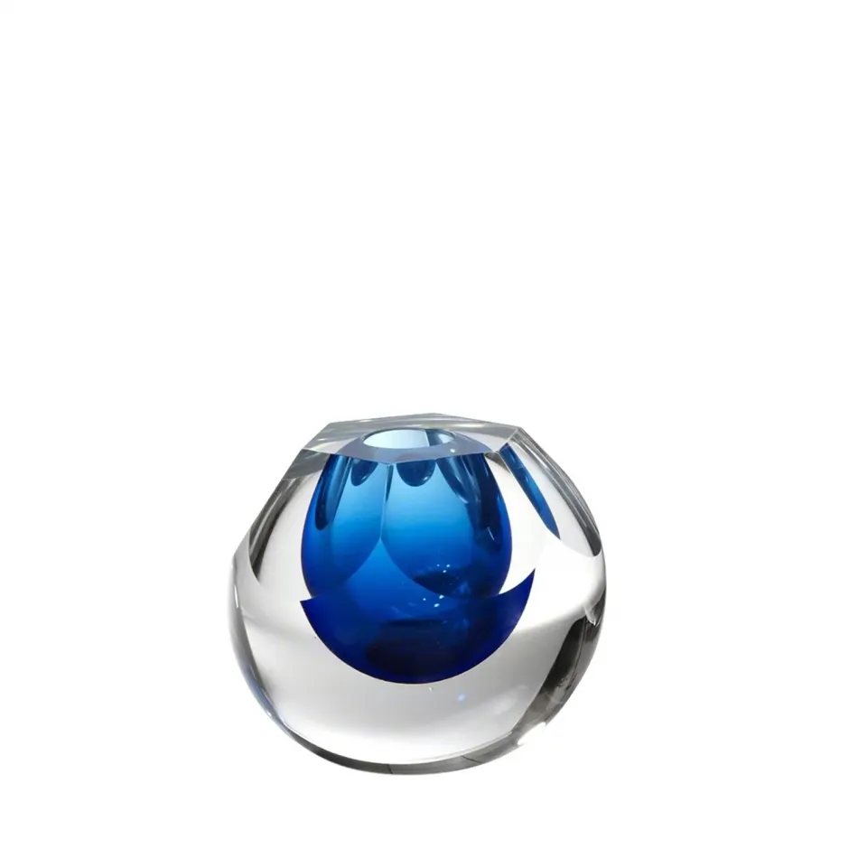 Hexagon Cut Glass Vase Cobalt