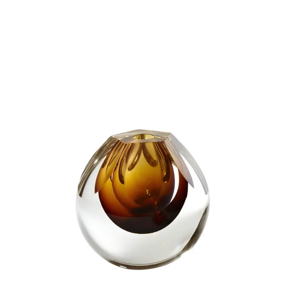 Pentagon Cut Glass Vase Amber