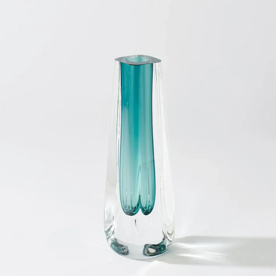 Square Cut Glass Vase Azure