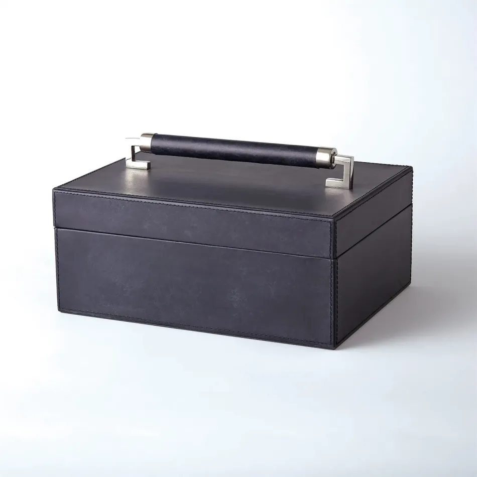 Wrapped Leather Handle Box Blue Wash