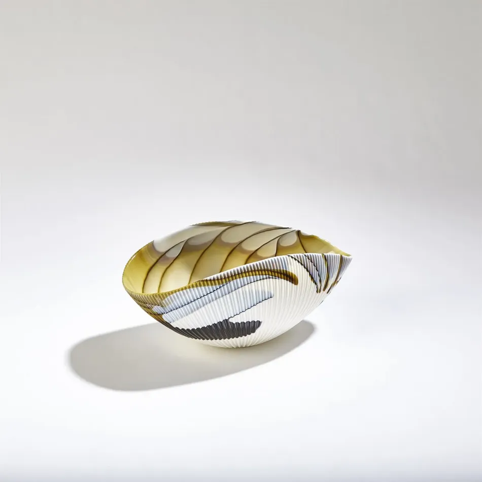 Pleated Bowl Amber/Blue Filigree Small