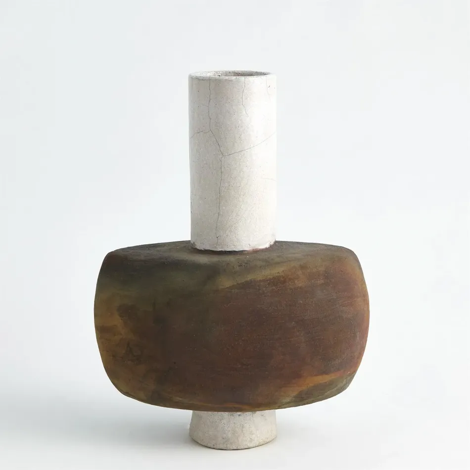 Rust Cylinder Raku Vase Flared Base