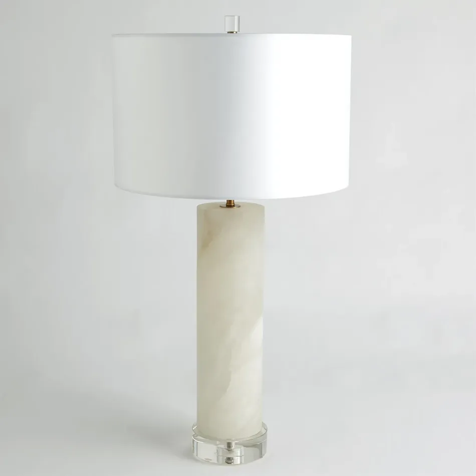 Alabaster Cylinder Table Lamp Brass