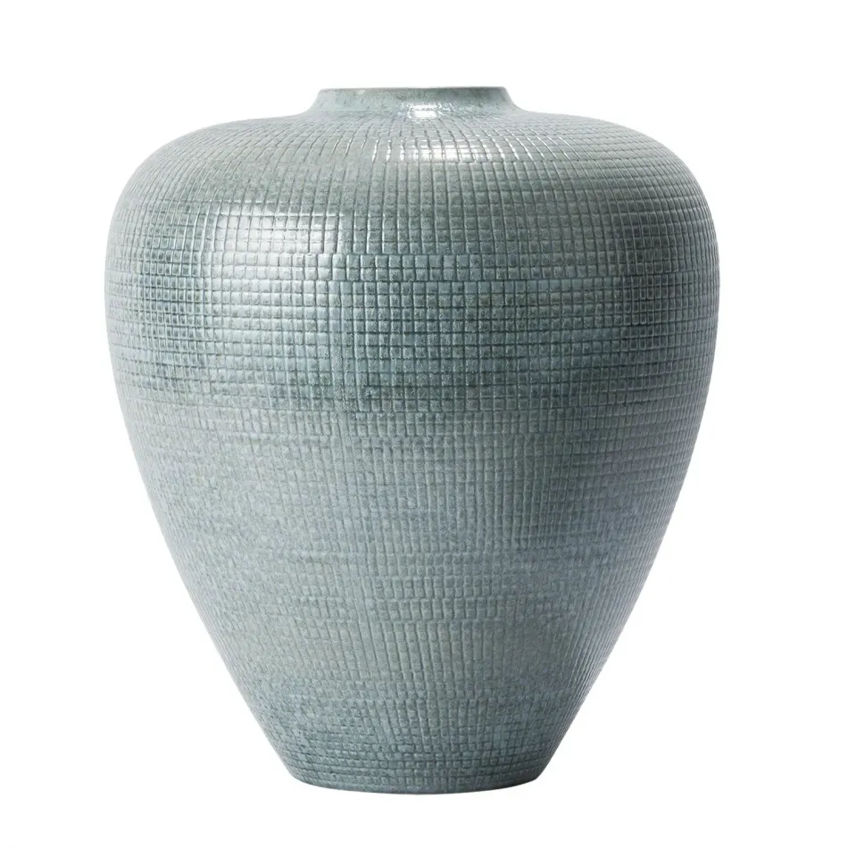 Check Bulbous Vase Reactive Silver Blue