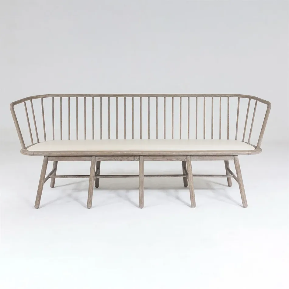 Spindle Long Bench Beige Leather