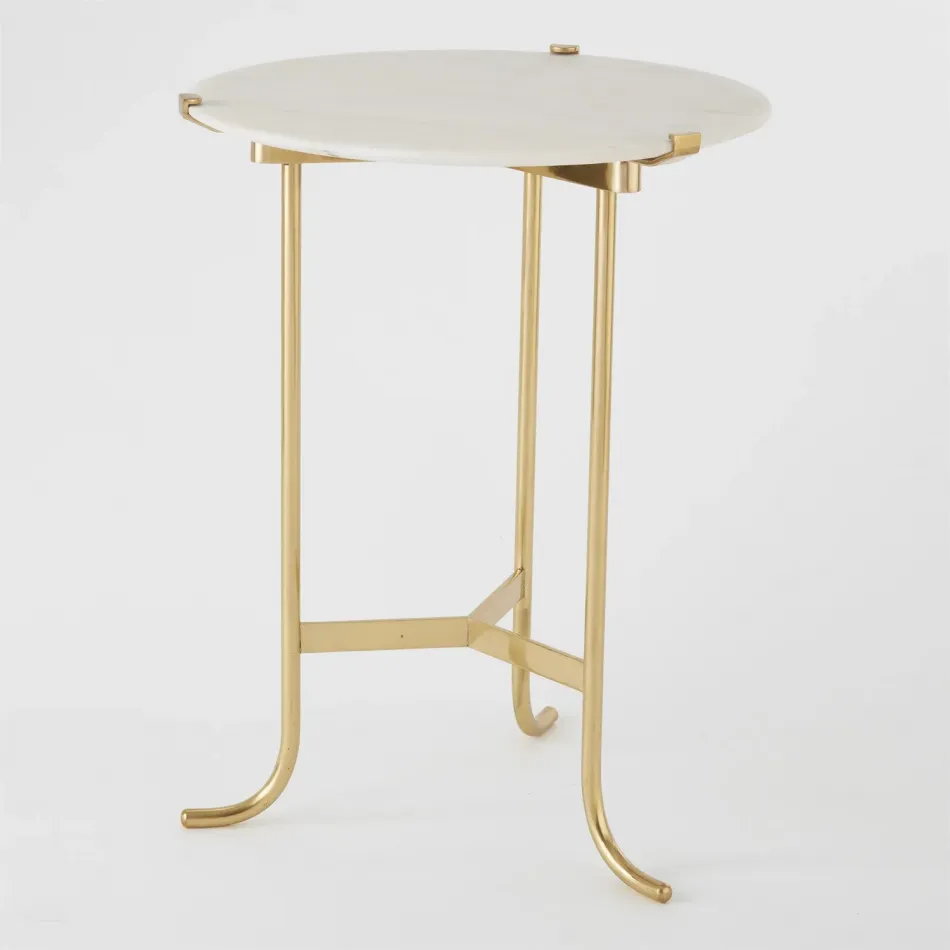 Plie Table Brass/White Honed Marble
