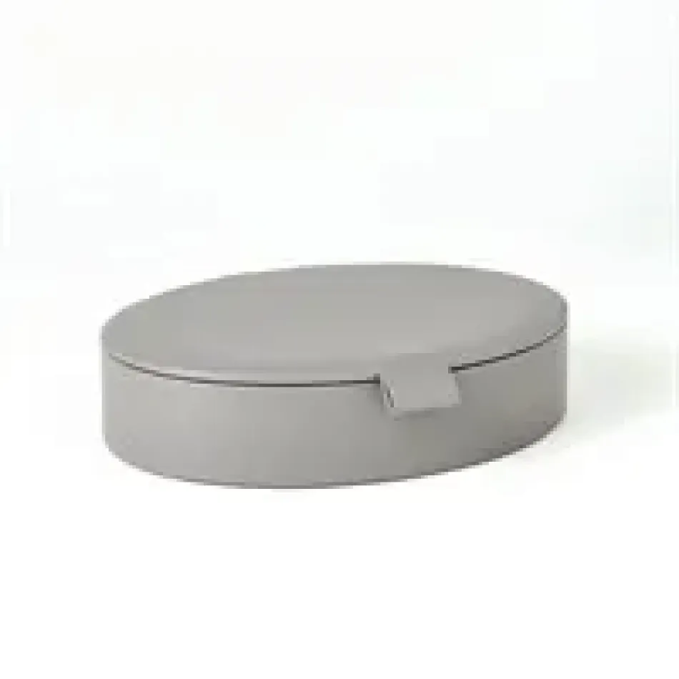 Signature Oval Leather Box Marble Grey