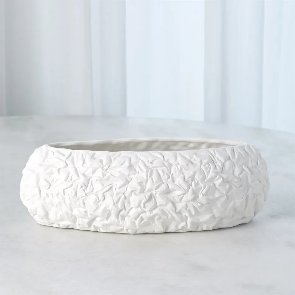 Crinkled Paper Oval Bowl Matte White Wid