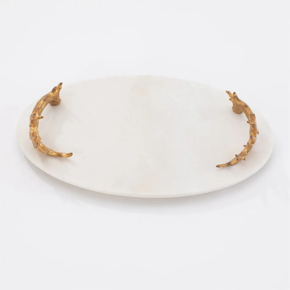 White Marble Platter with Reindeer Antle