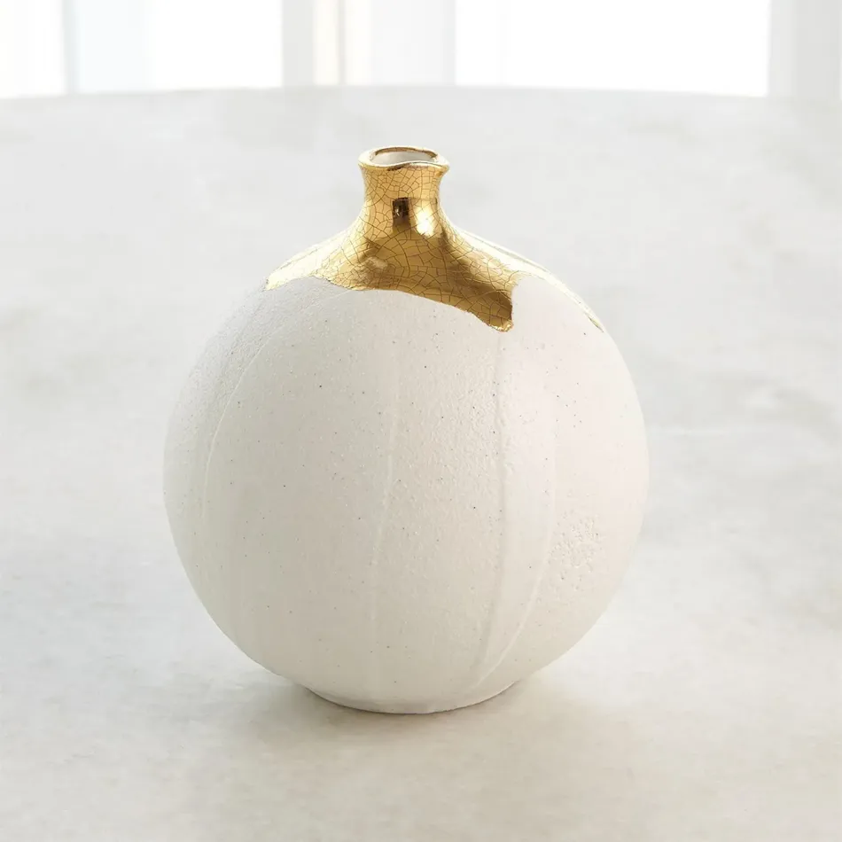 Dipped Golden Crackle/White Sphere Vase