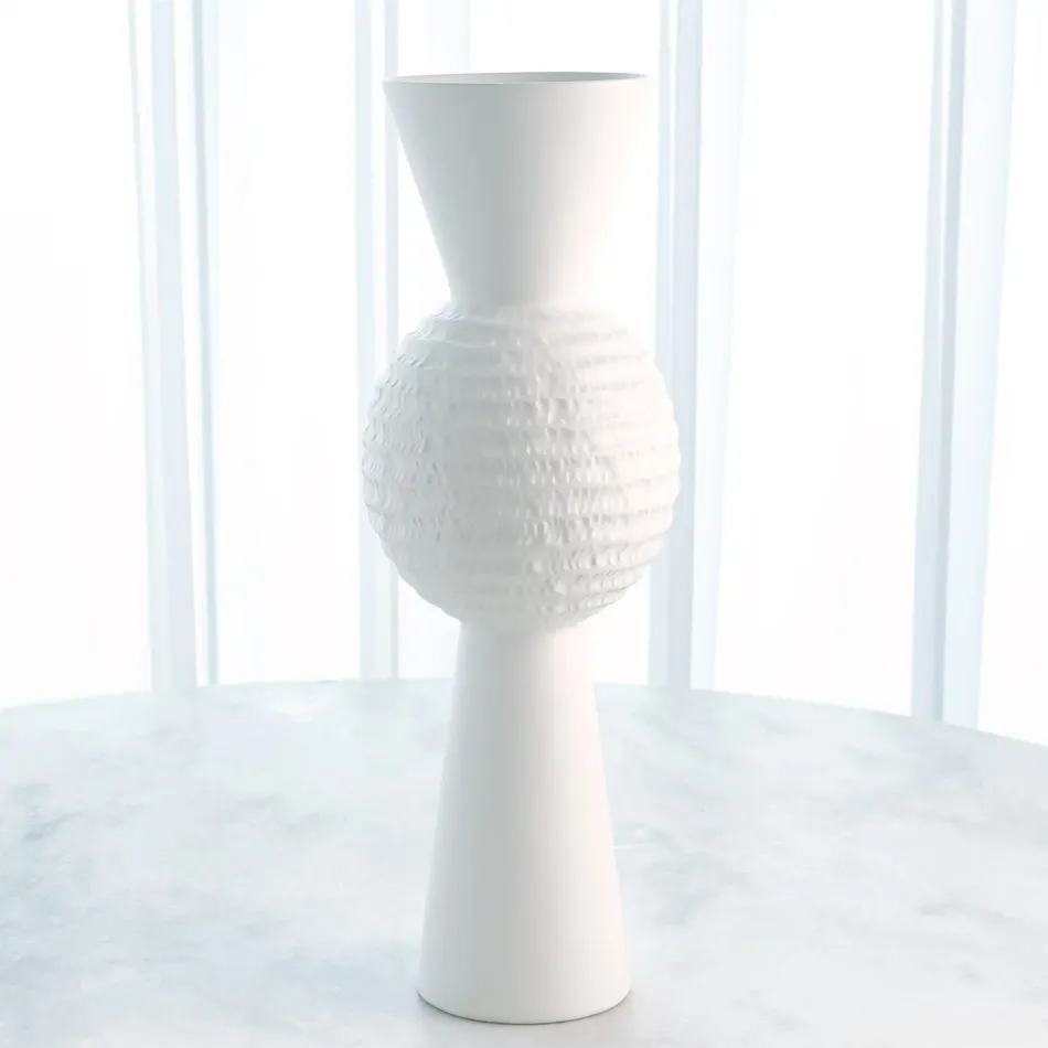 High Chiseled Orb Vase Matte White Large