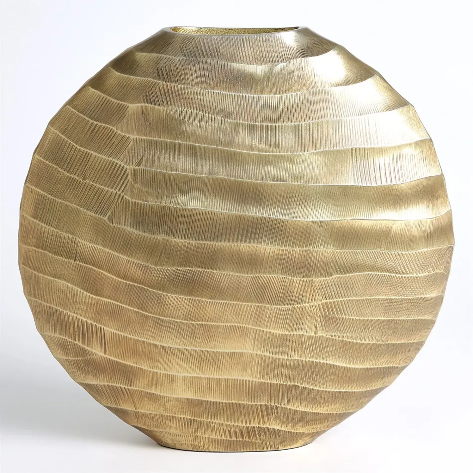Chased Oval Vase Antique Brass Large