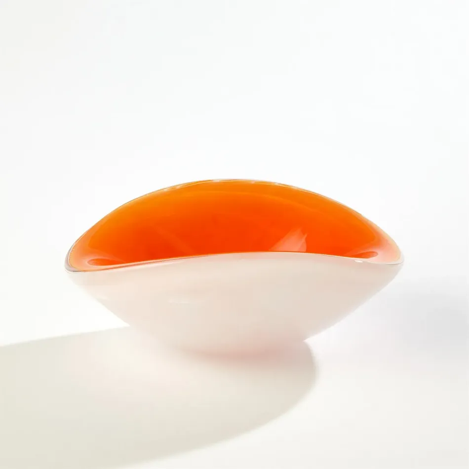 Pinched Cased Glass Bowl Orange Small