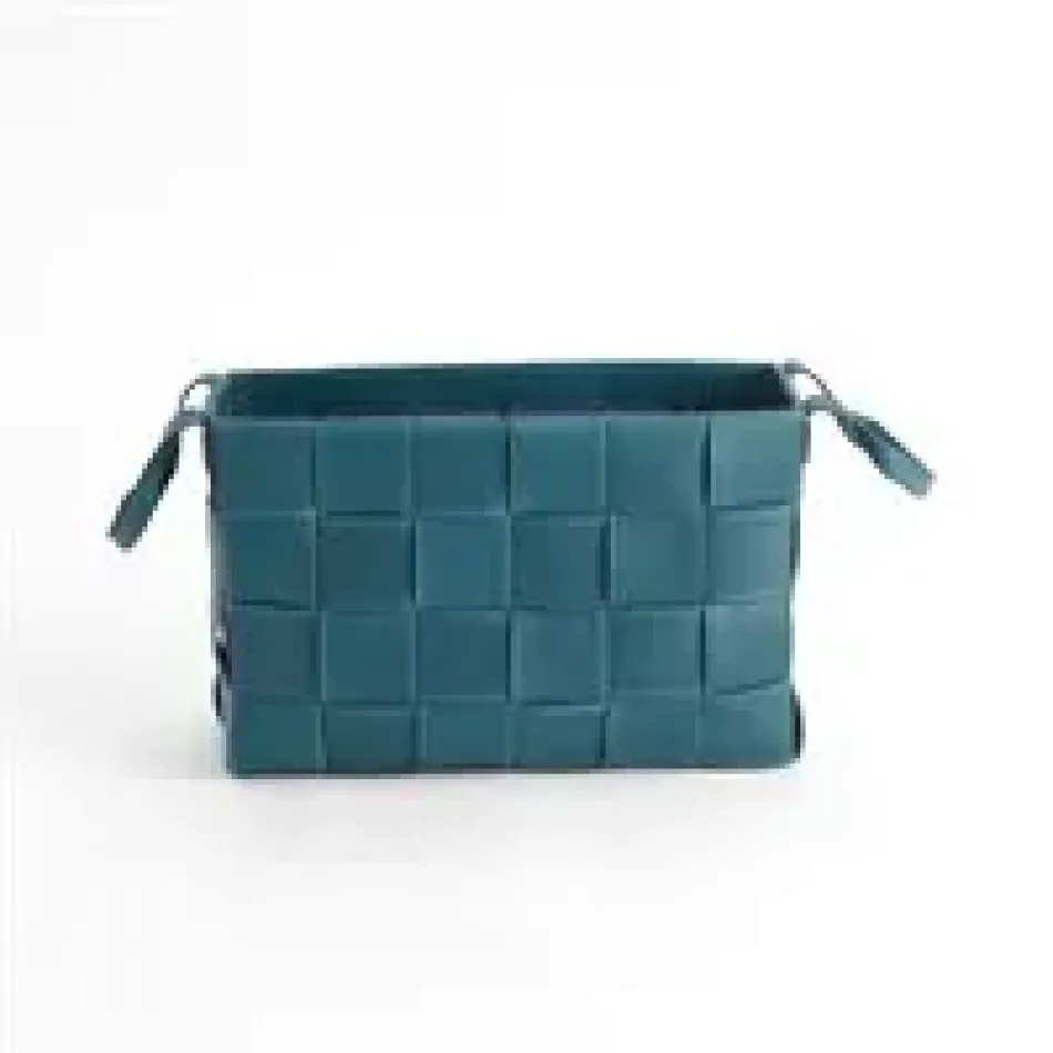 Soft Woven Leather Basket Azure Small