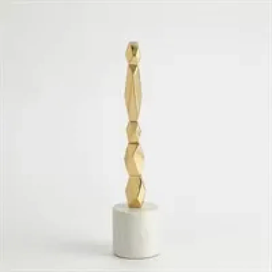 Facet Block Sculpture Brass Short