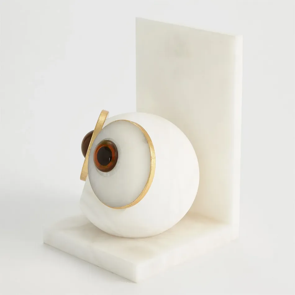 Pair Alabaster Big Eyed Owl Bookends Large
