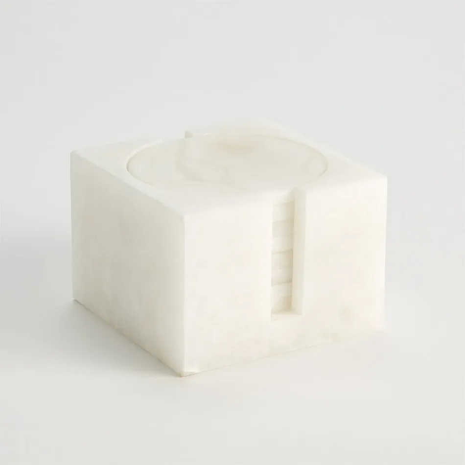 S/8 Alabaster Coasters w/Holder (Set of 8 )