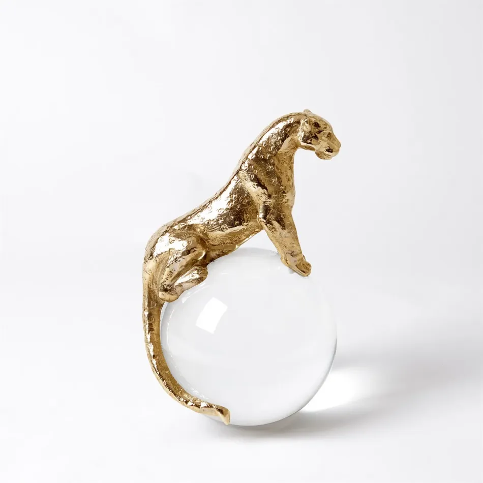 Jaguar on Crystal Sphere Brass