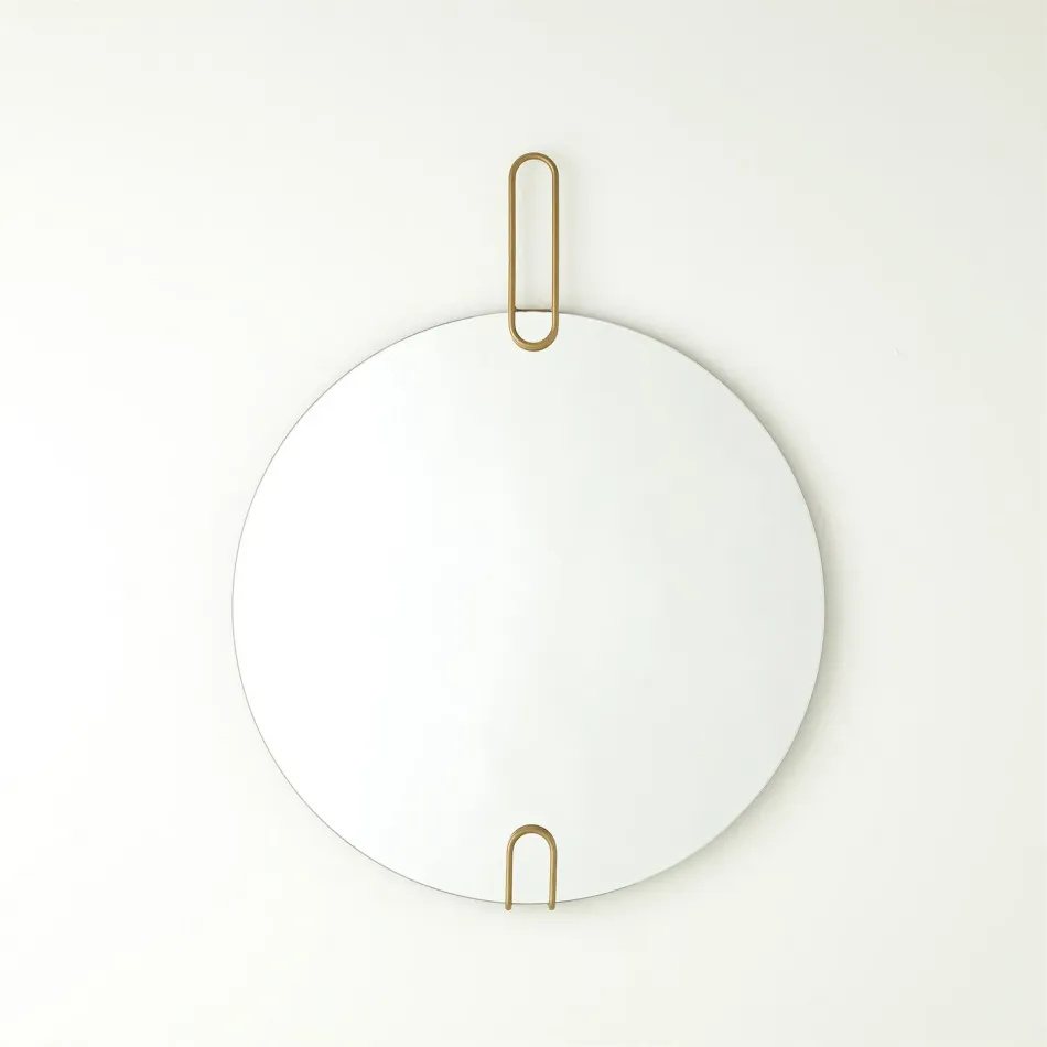 Contemporary Round Mirror with Gold Meta
