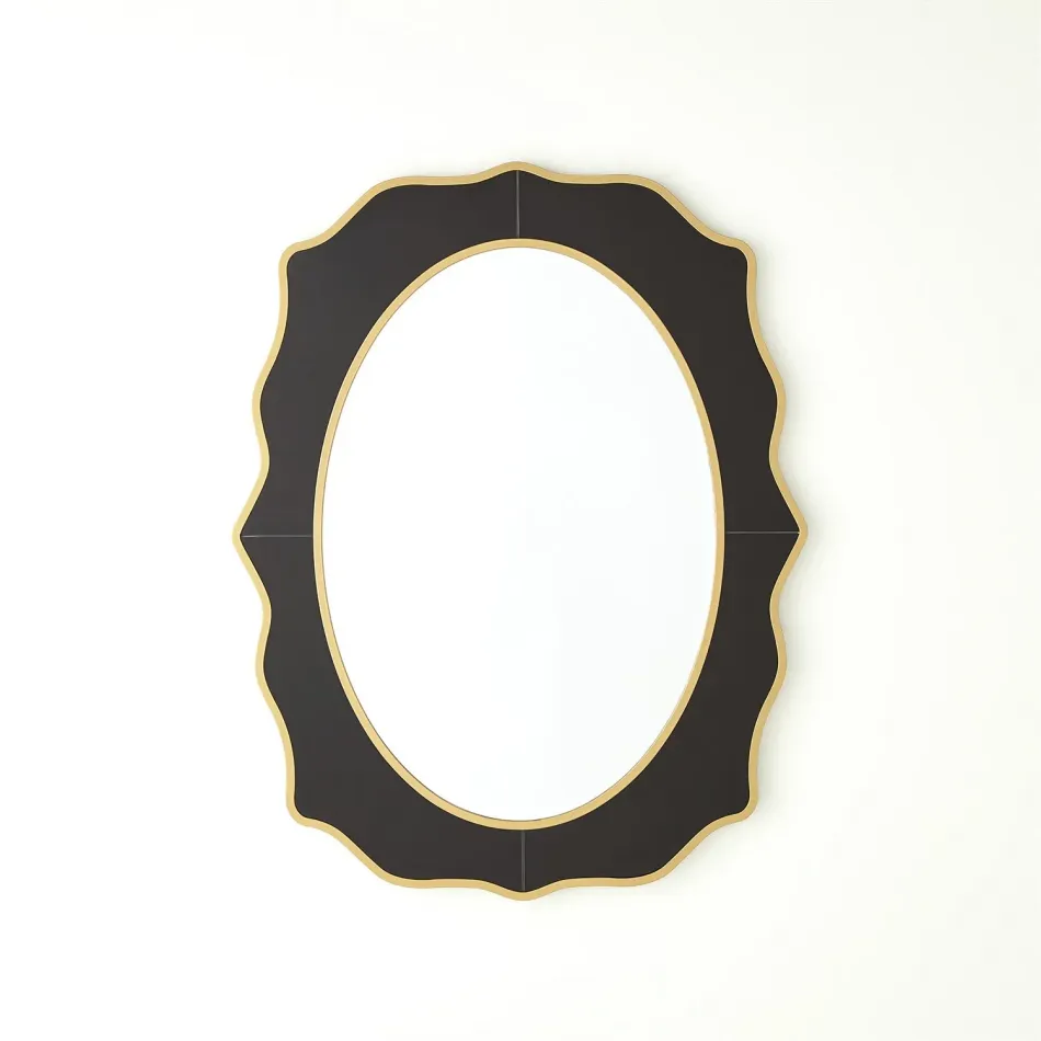 Oval Beveled Mirror with Black Glass Sur