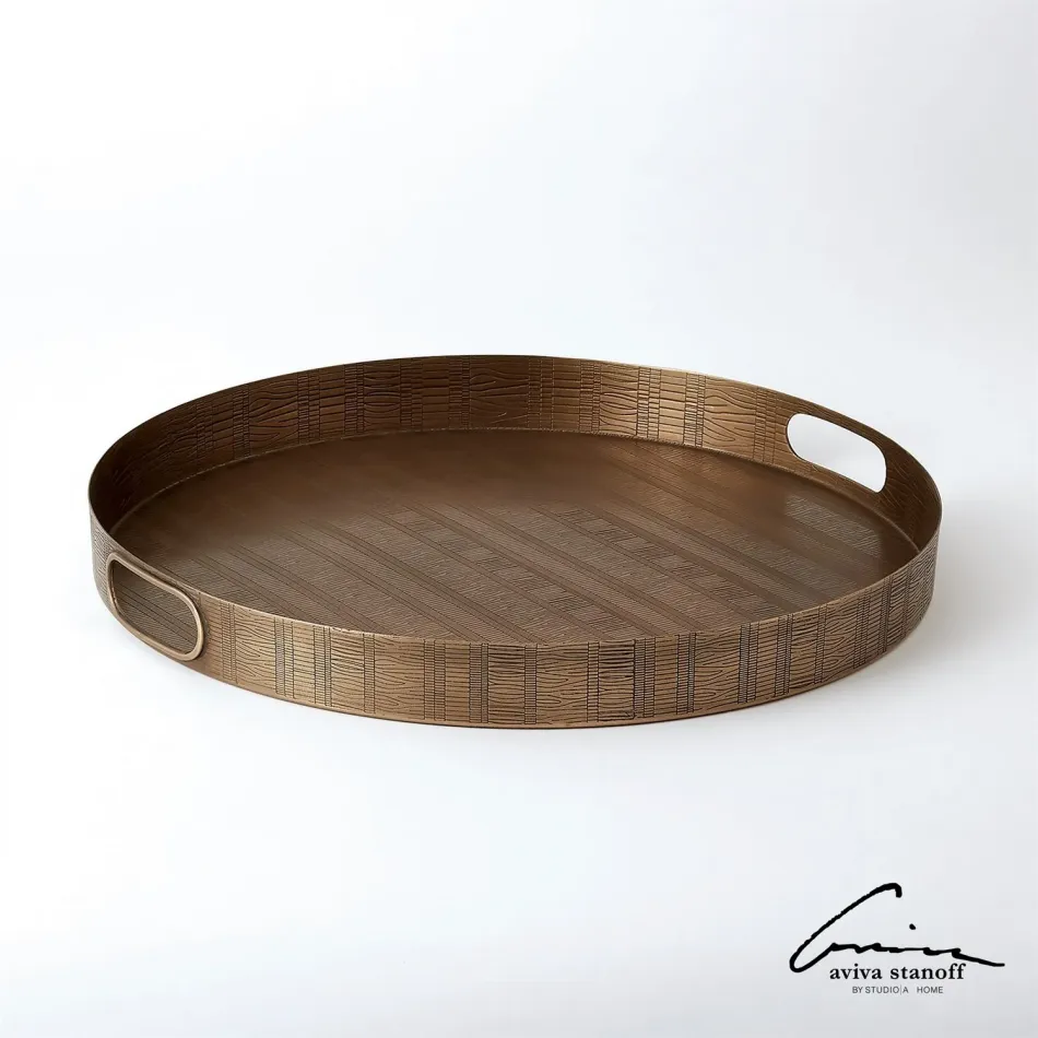 Kokoro Etched Round Tray Brass