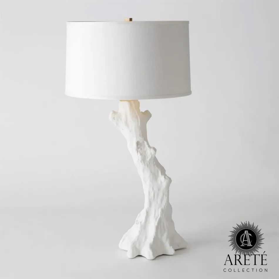 Faux Bois Lamp White w/White Shade