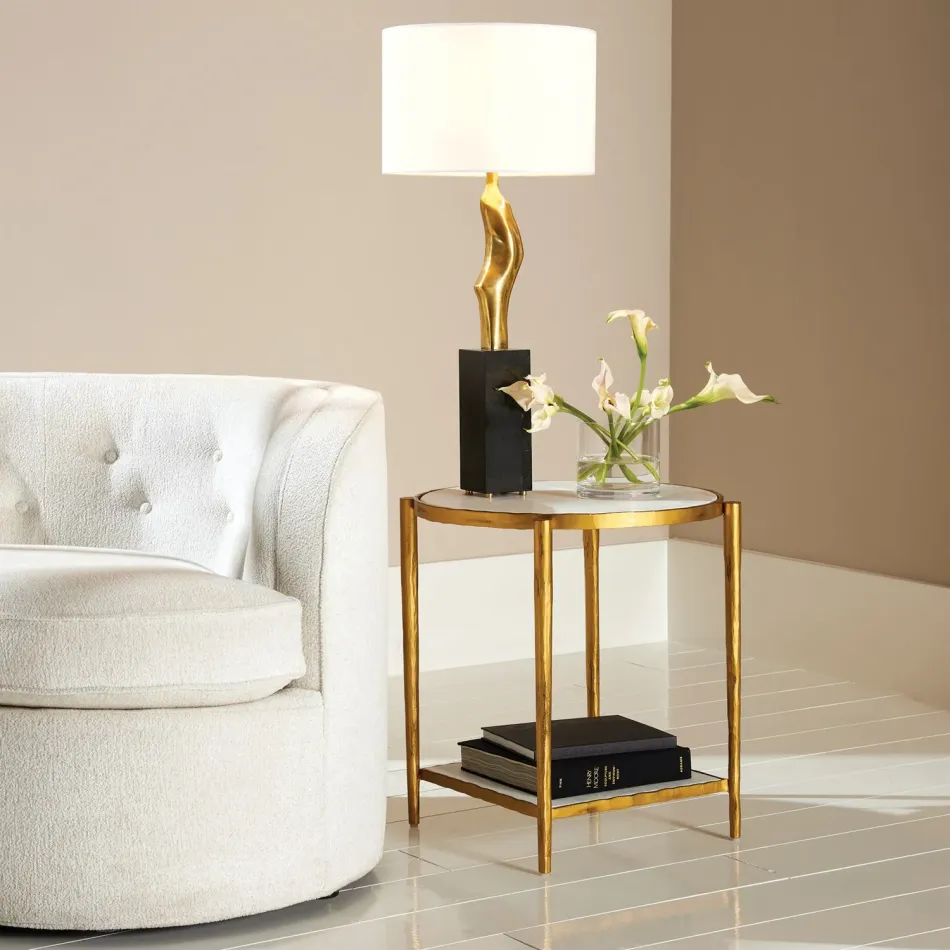 Circle/Square Side Table Gold w/White M