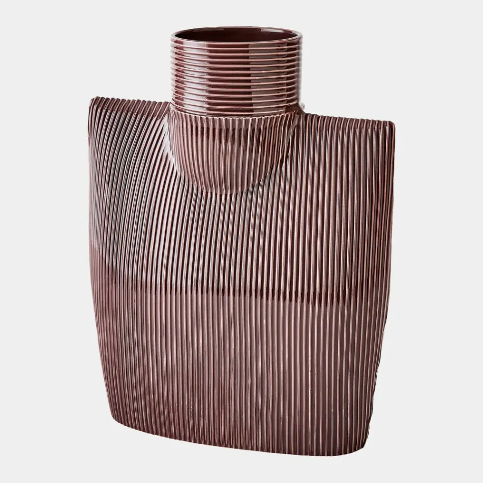 Ribbed Plum Collar Vase Large