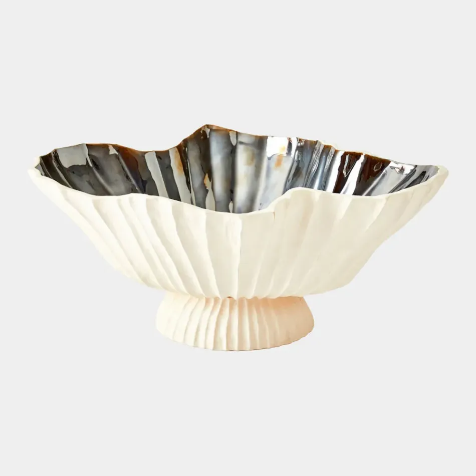 Folha Off-White/Metallic Footed Bowl