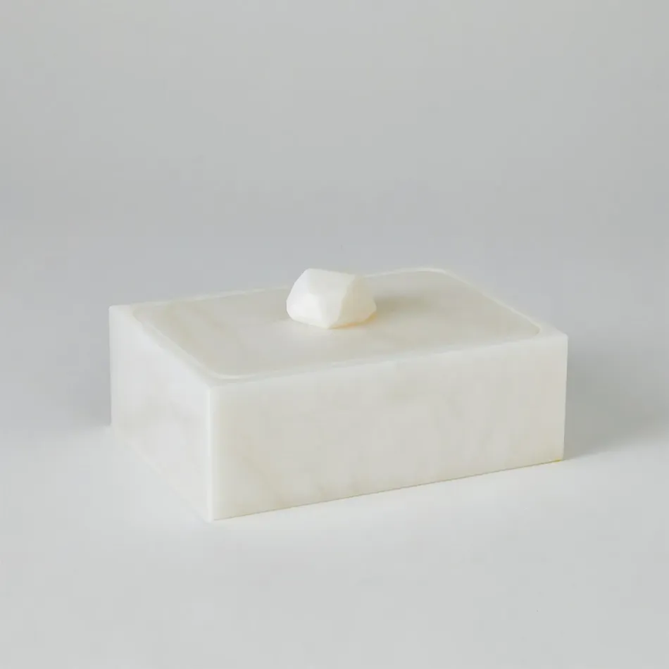 Facet Knob Alabaster Box White Large