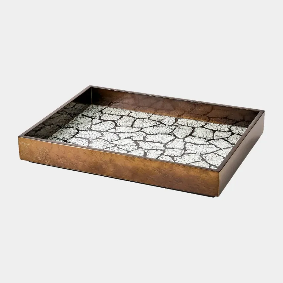 Sandler Antique Gold Leaf Eggshell Tray 2"H x 14"W x 18"D