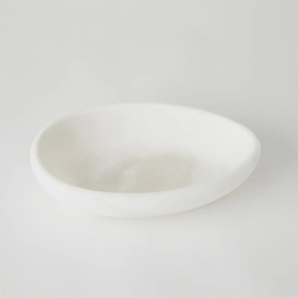 Oblique Alabaster Bowl White Large
