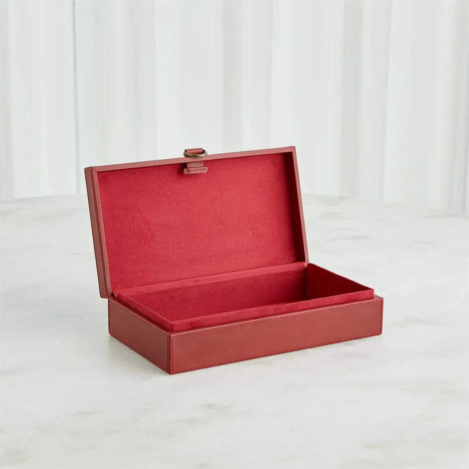 Global Views Marbled Leather D Ring Box Deep Red Medium | Gracious Style