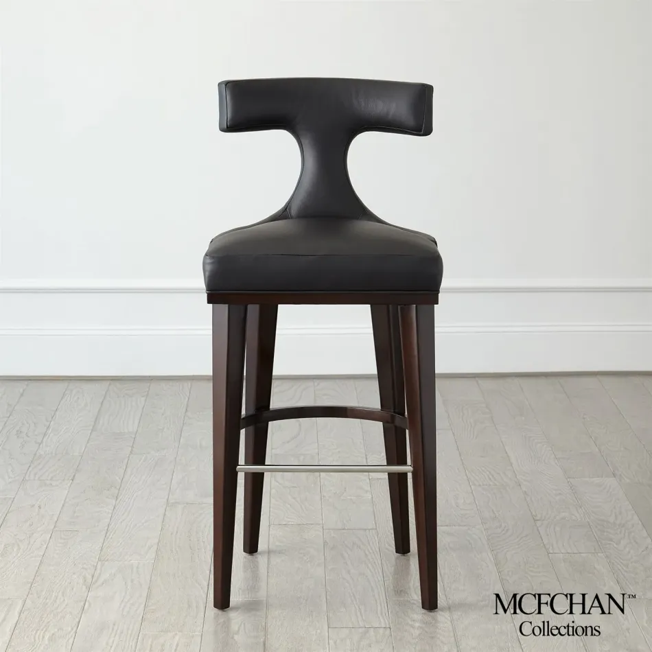 Anvil Back Barstool Black Leather