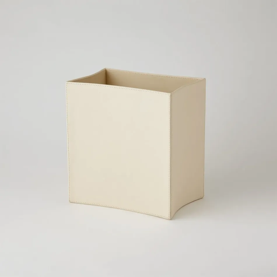 Folded Leather Wastebasket Ivory