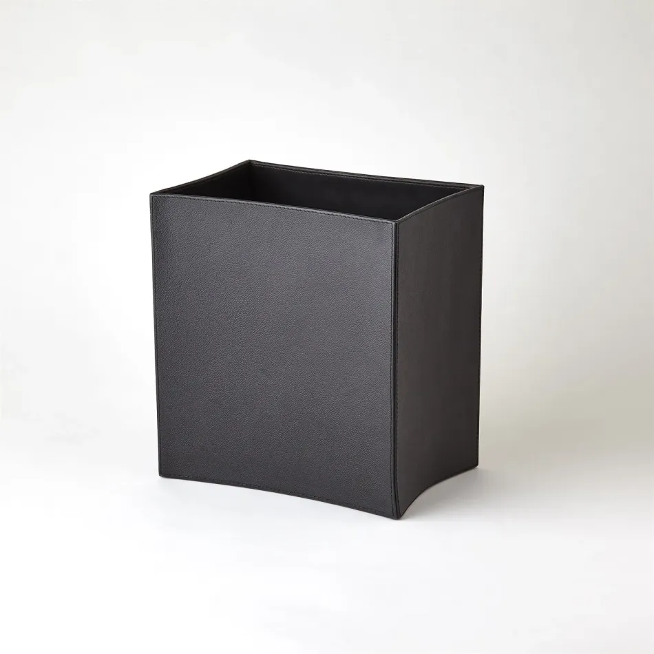 Folded Leather Wastebasket Black