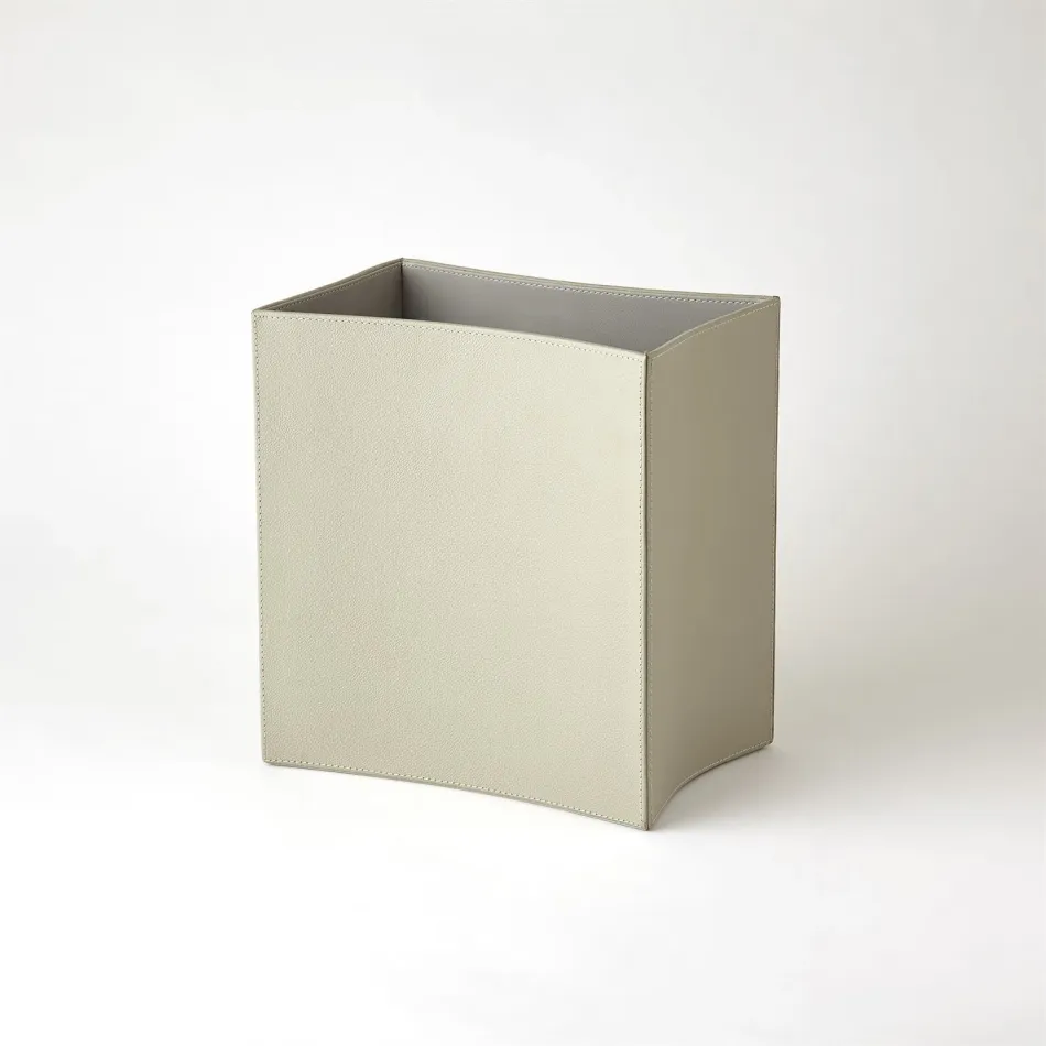 Folded Leather Wastebasket Grey